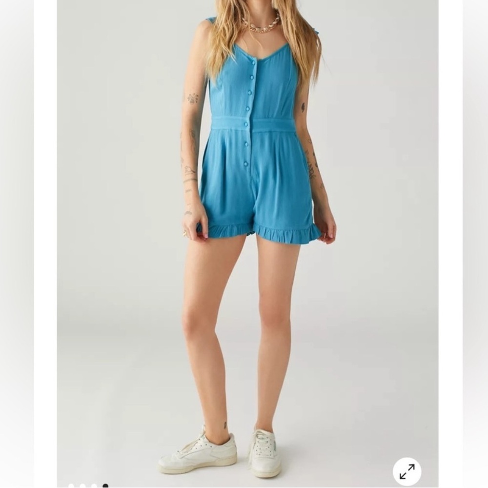 NWT Urban Outfitters Norma Turquoise Blue Button Front Romper